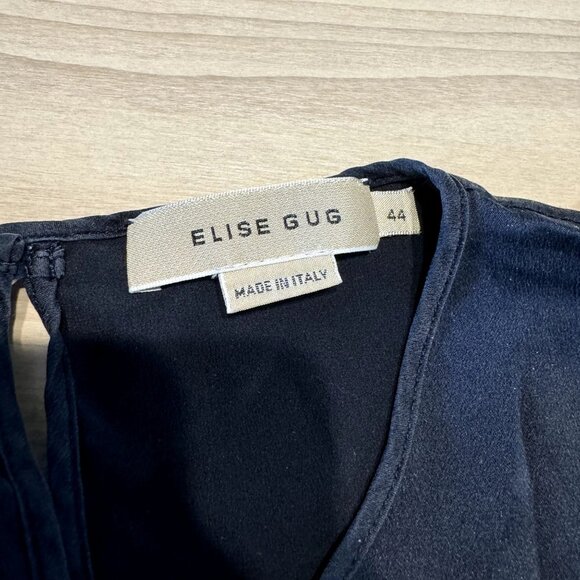 ELISE GUG Dark Blue Long Sleeve Keyhole Back Blouse Women's Size 44 - Picture 2 of 6